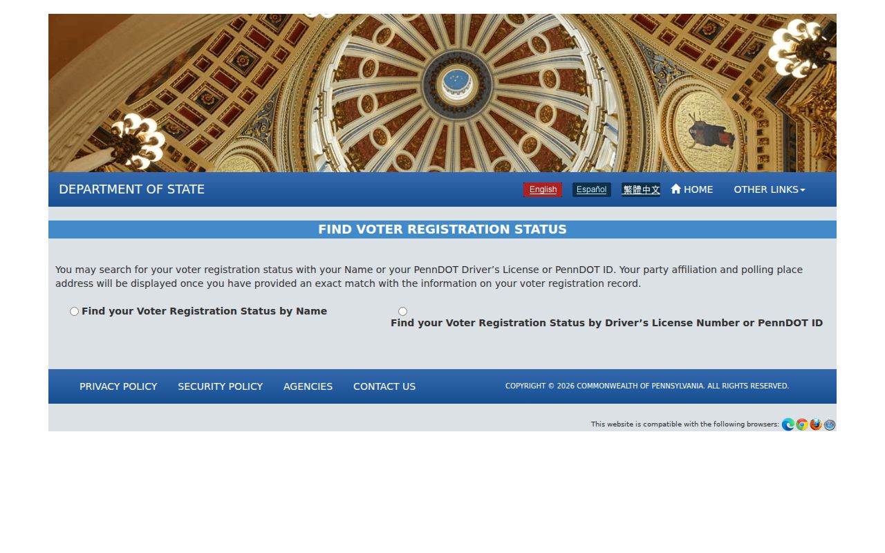 Falls Township resident lookup Pennsylvania voter exact status screen