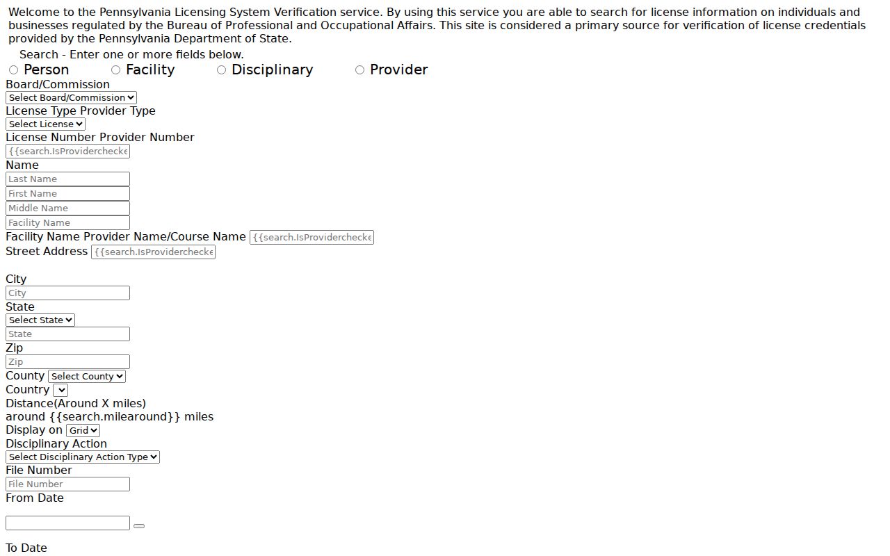 Falls Township resident lookup PALS public credential search modes