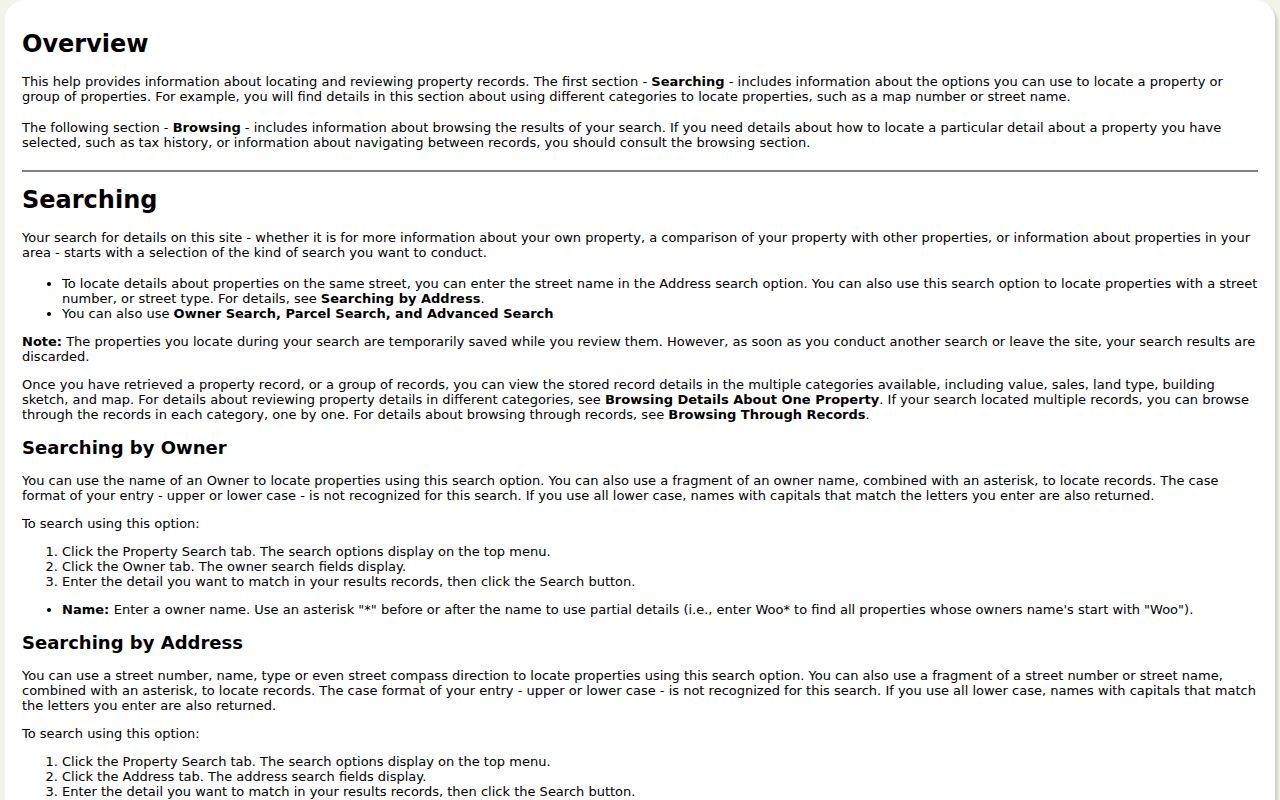 Falls Township street directory screenshot of Bucks assessment search help